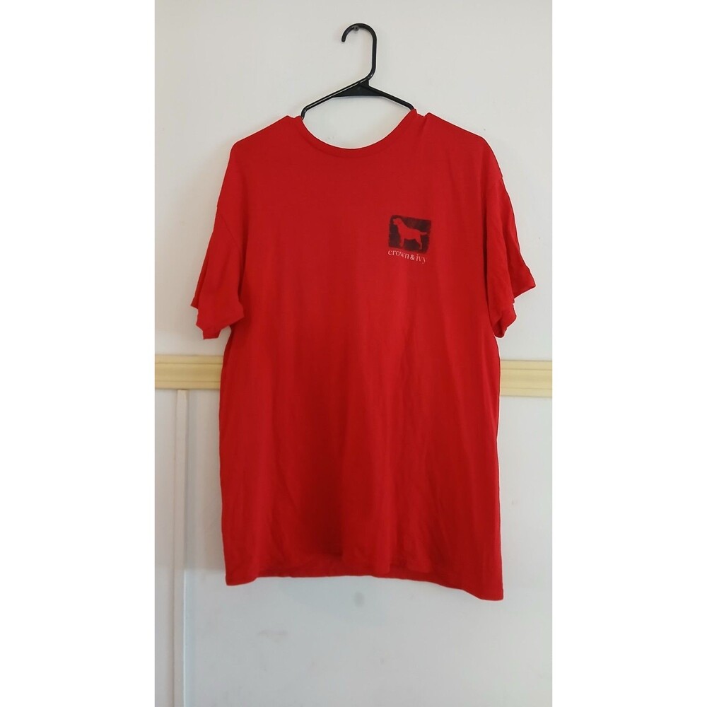 Crown & Ivy Mens Flag & Dog Logo Short Sleeve Red Shirt Size Medium